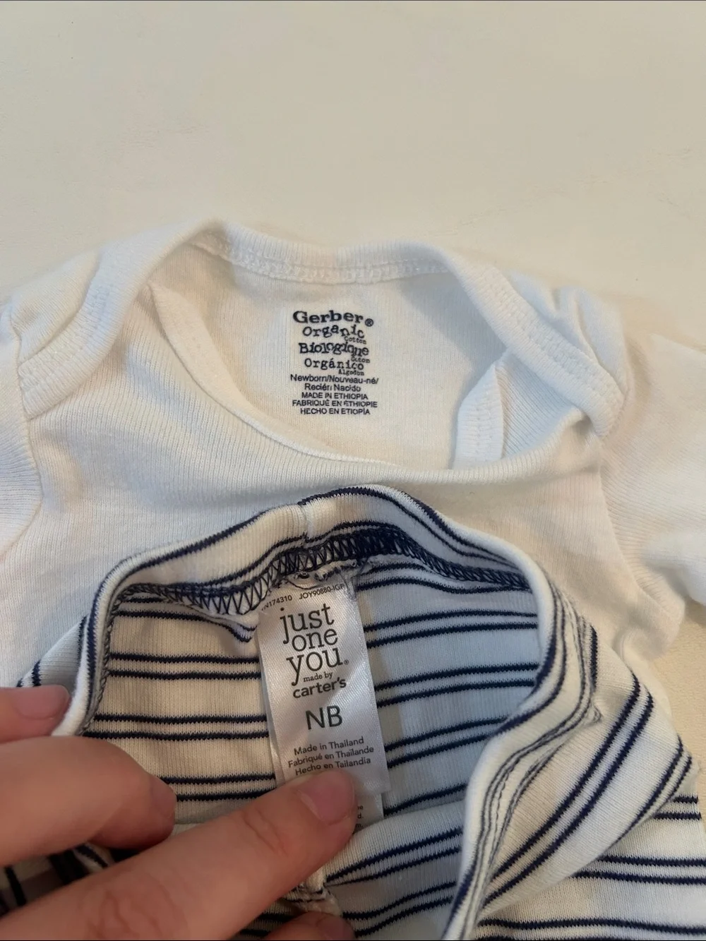 Gerber White Bodysuit with Navy Striped and Gray Pants